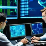 Home 19 관제사 초보자를 위한 성공적인 경력 시작 팁 - A modern air traffic control room bustling with activity, featuring a focused young controller in pr...
