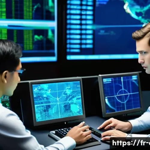 Home 31 관제사 초보자를 위한 성공적인 경력 시작 팁 - A modern air traffic control room bustling with activity, featuring a focused young controller in pr...