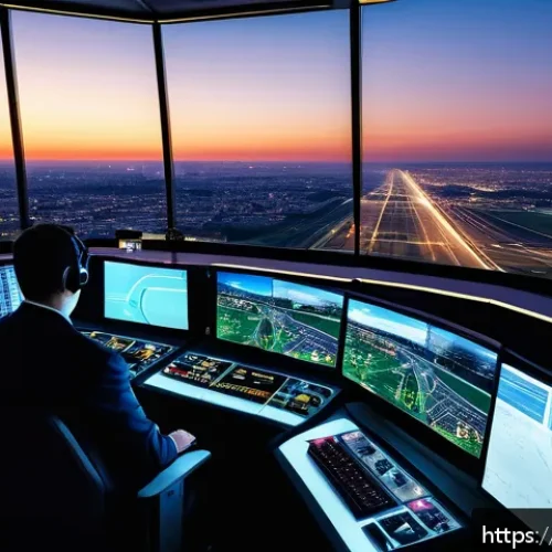 Home 17 항공교통관제사의 주요 실무 기술 - A highly detailed scene inside a modern air traffic control tower in Paris, France, featuring a dive...